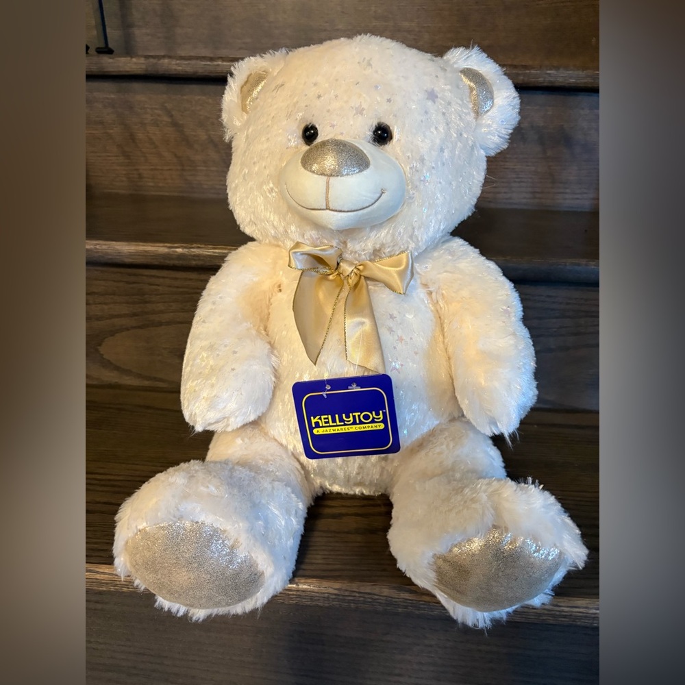 Kelly brand creme & gold large sized plush bear 20” NWT
